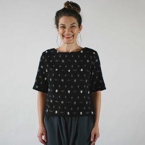 Jennifer Glasgow Makulis Top in Black Ikat - size XL